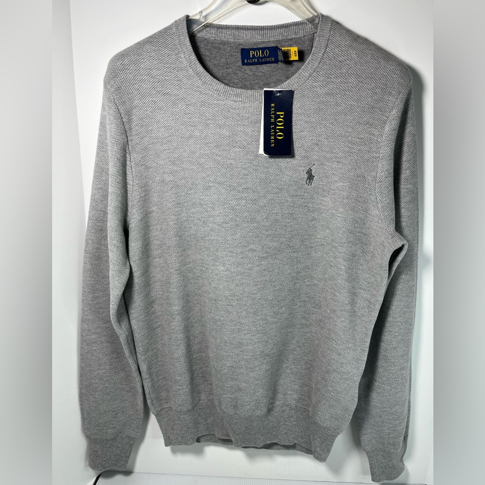 POLO RALPH LAUREN 100% Cotton Textured Jersey Long Sleeve Crew Neck Sweater